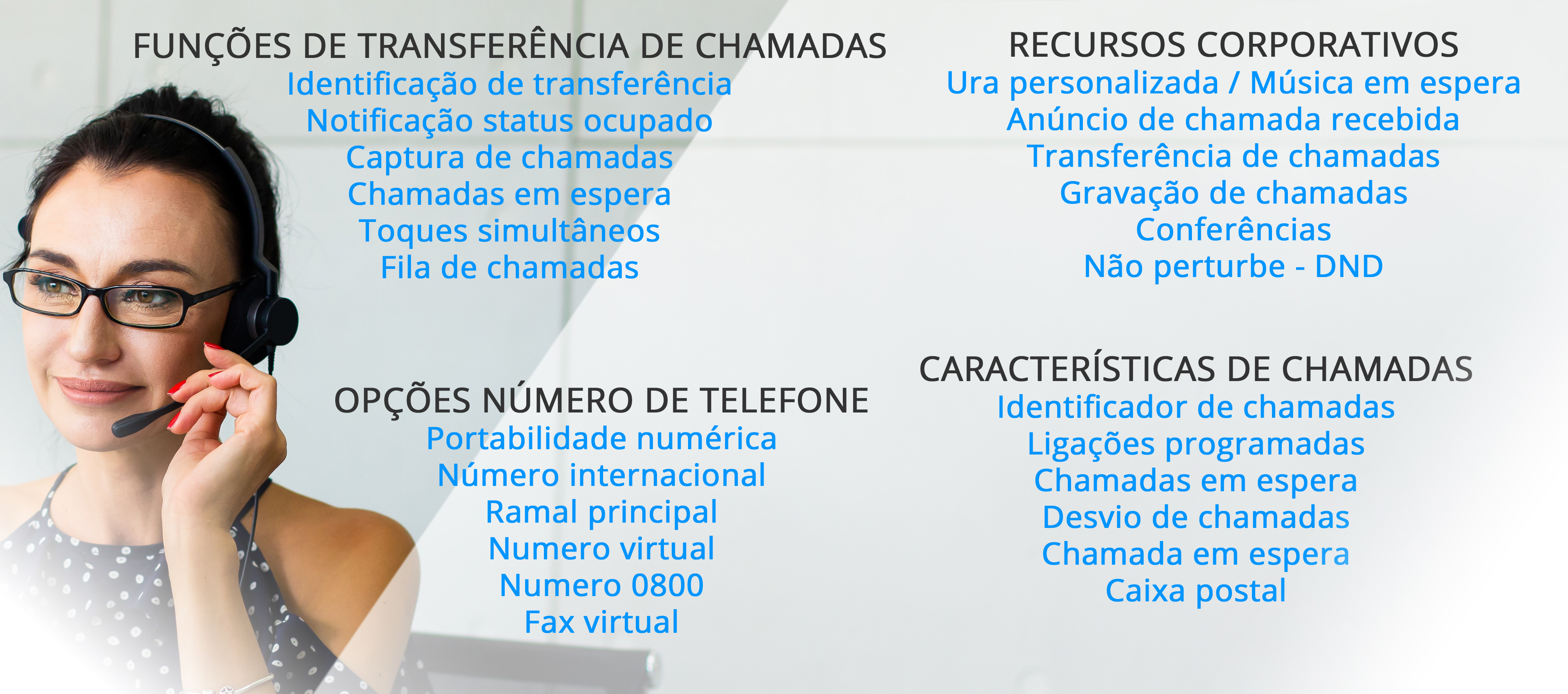 Nosso PABX na nuvem tem mais de 40 funções