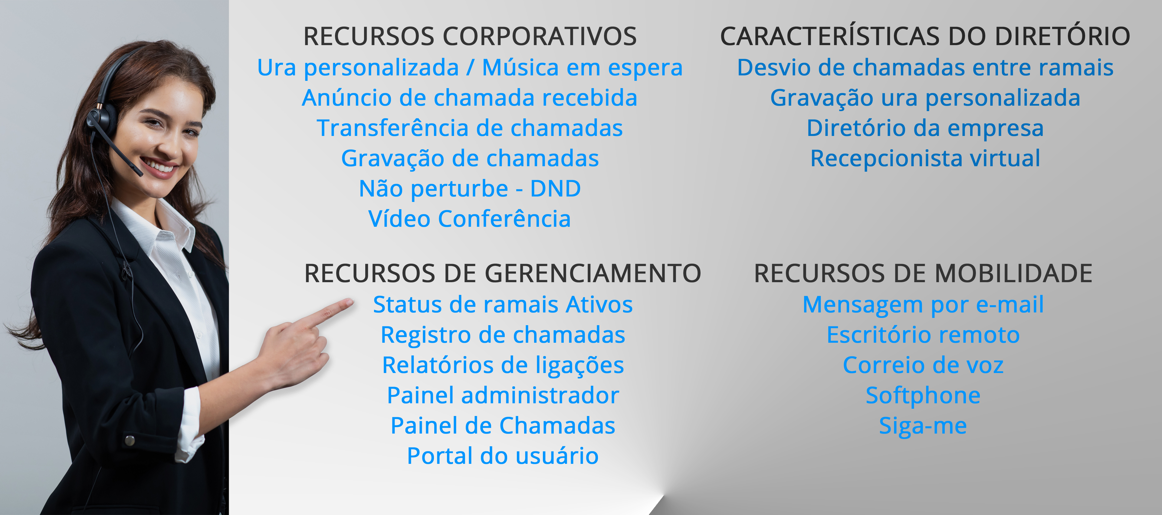 Nosso PABX na nuvem tem mais de 40 funções
